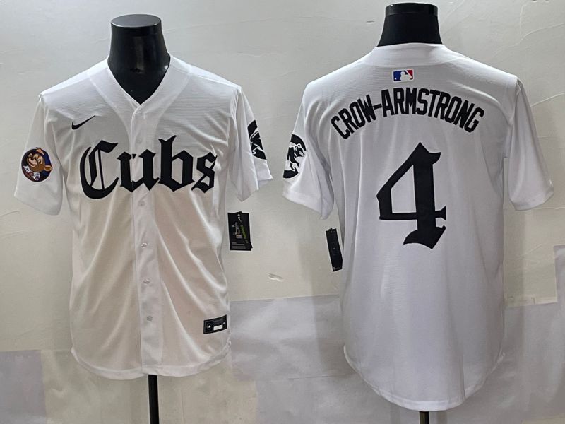 Men 2025 Chicago Cubs 4 Crow-Armstrong White Five generations Joint Name Nike MLB Jersey style 16